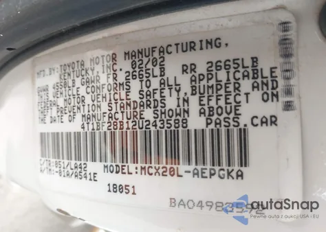 2002 Toyota Avalon Xls from USA, damaged, VIN 4T1BF28B12U243588